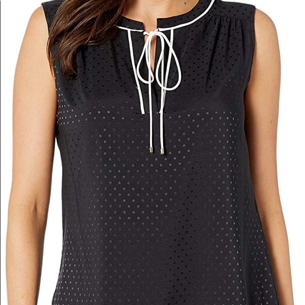 Tommy Hilfiger | Black Satin Dot Tie Front Blouse